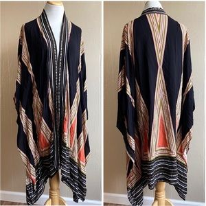 Boho XL Geometric Longline Open Front Kimono Cardigan